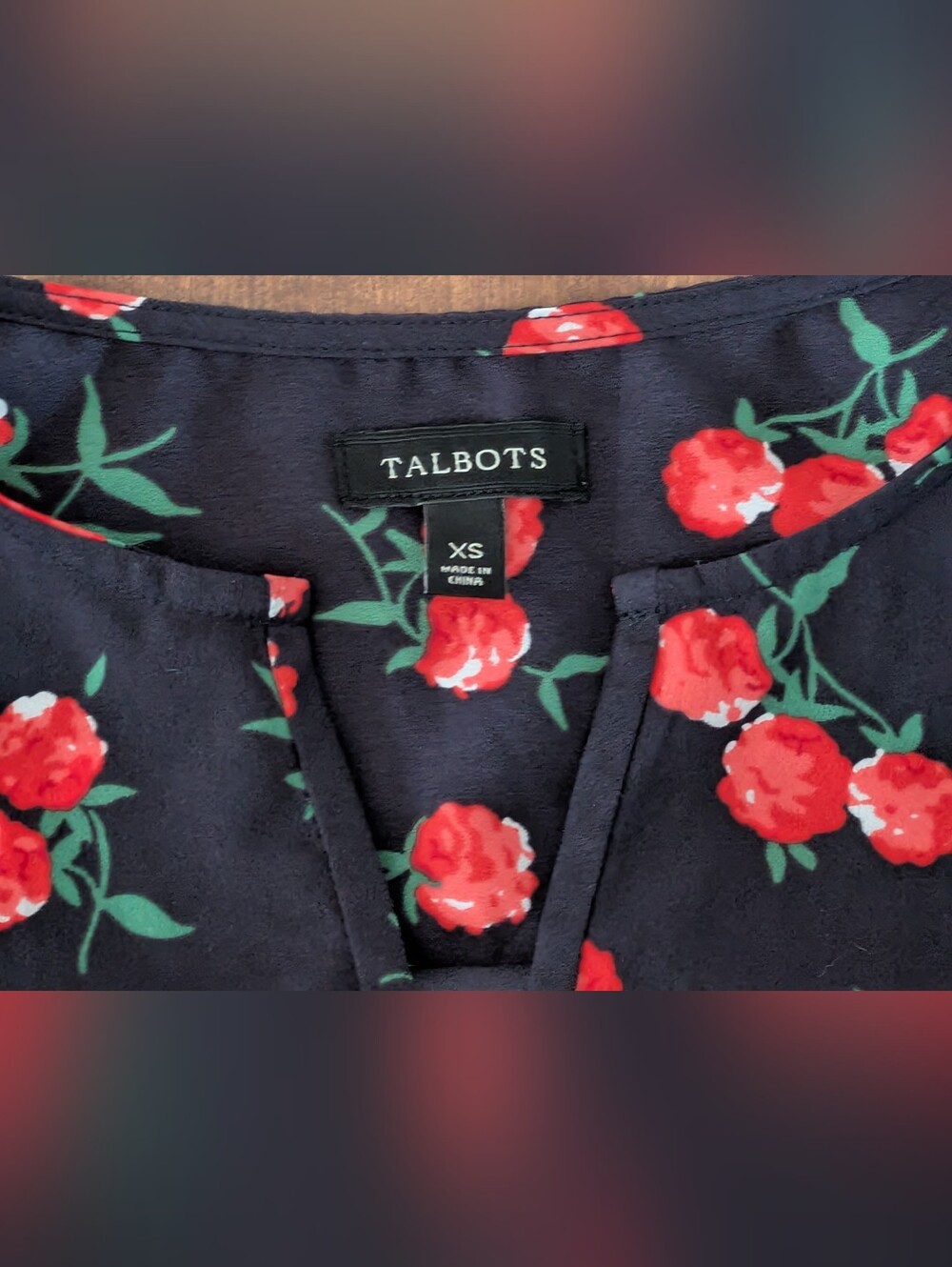 Talbots XS Navy Sleeveless With Raspberry Print - Picture 2 of 8